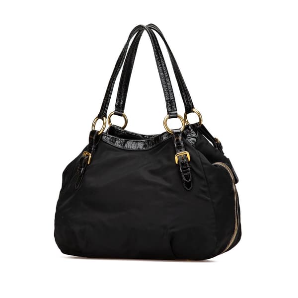Pre-owned Prada Tessuto Naplak Trimmed Side Zip Tote Black