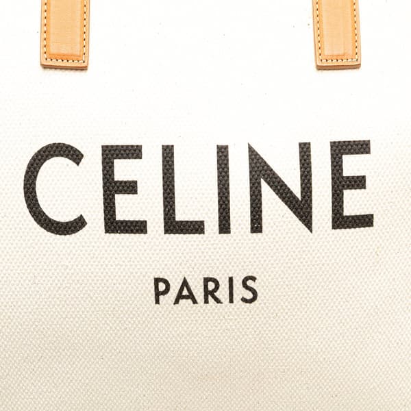 Pre-owned Celine Small Canvas Logo Print Horizontal Cabas Tote White