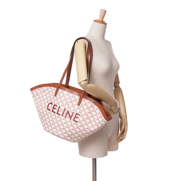 Pre-owned Celine Medium Coated Canvas Triomphe Couffin Tote White