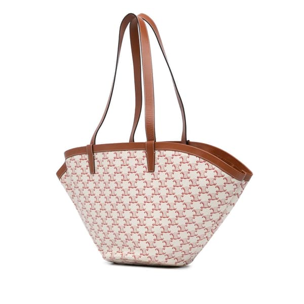 Pre-owned Celine Medium Coated Canvas Triomphe Couffin Tote White