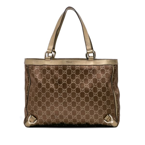 Pre-owned Gucci GG Satin Abbey D Ring Tote Brown