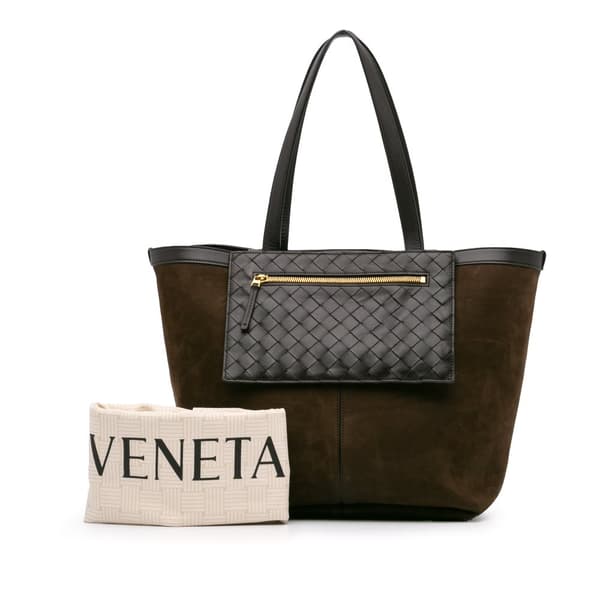 Pre-owned Bottega Veneta Medium Suede and Nappa Intrecciato Flip Flap Tote Brown