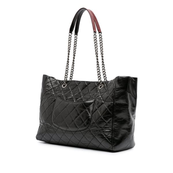 Pre-owned Chanel Large Quilted Glazed Calfskin Duo Color Tote Black