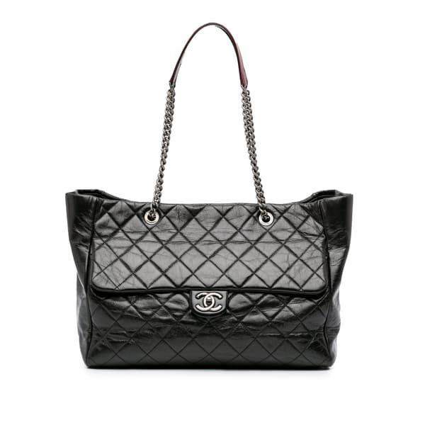 Pre-owned Chanel Large Quilted Glazed Calfskin Duo Color Tote Black