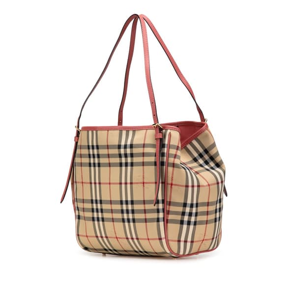 Pre-owned Burberry Small Haymarket Check Canvas Canterbury Tote Brown