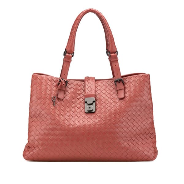 Pre-owned Bottega Veneta Medium Nappa Intrecciato Roma Tote Red