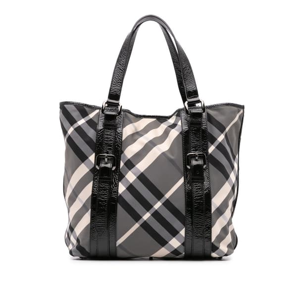 Pre-owned Burberry Beat Check Nylon Victoria Tote Gray