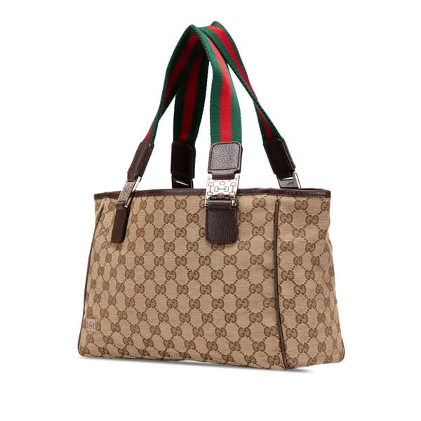 Pre-owned Gucci GG Canvas Web Pop Tote Brown