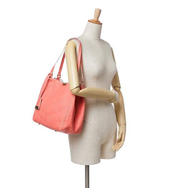 Pre-owned Burberry Small Embossed Grain Check Canterbury Tote Pink