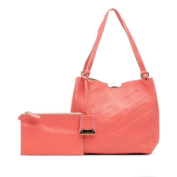 Pre-owned Burberry Small Embossed Grain Check Canterbury Tote Pink