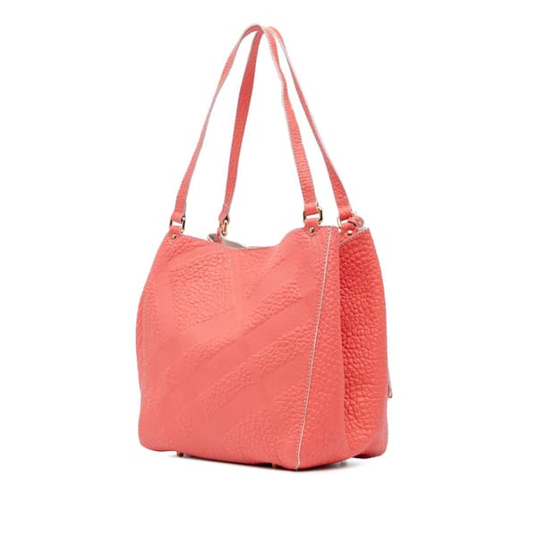 Pre-owned Burberry Small Embossed Grain Check Canterbury Tote Pink