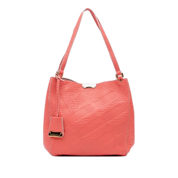 Pre-owned Burberry Small Embossed Grain Check Canterbury Tote Pink