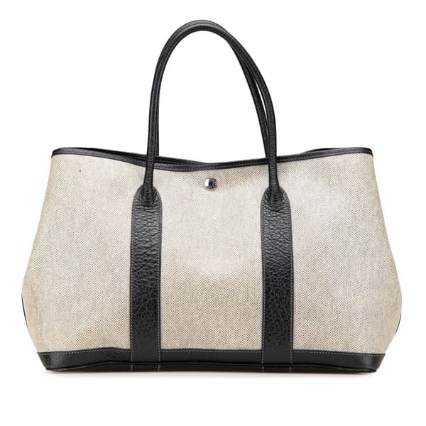 Pre-owned Hermès Toile and Buffalo Leather Garden Party 36 Brown