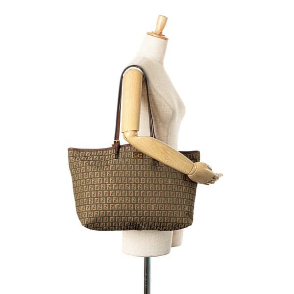 Pre-owned Fendi Large Zucchino Canvas Tote Brown