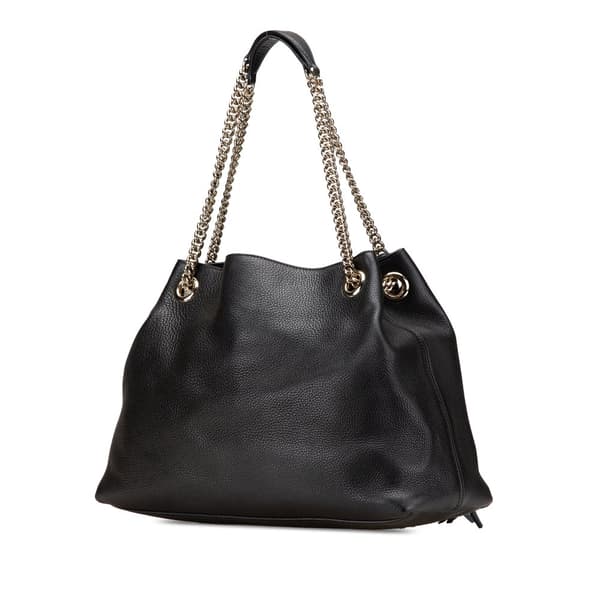 Pre-owned Gucci Medium Leather Soho Chain Tote Black