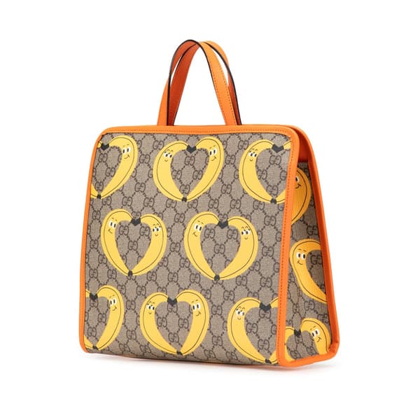 Pre-owned Gucci GG Supreme Banana Kids Tote Brown
