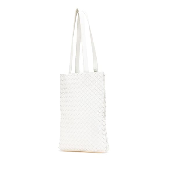 Pre-owned Bottega Veneta Nappa Intrecciato North South Slot Tote White