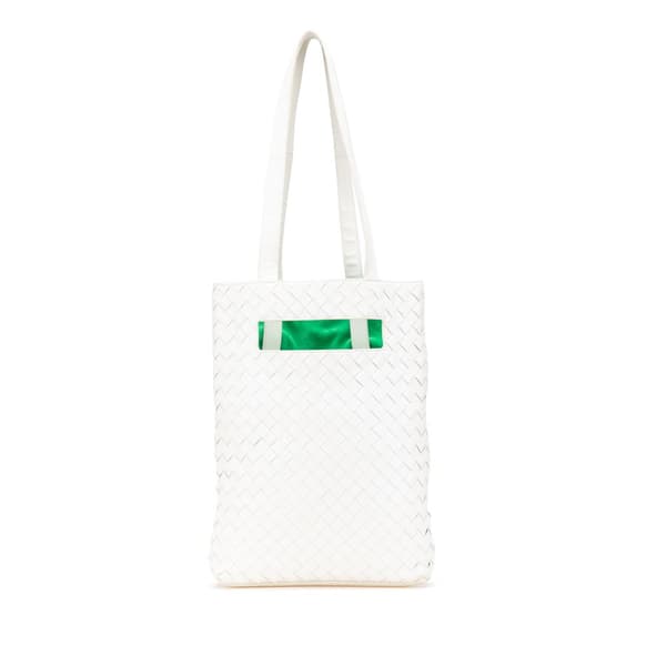 Pre-owned Bottega Veneta Nappa Intrecciato North South Slot Tote White