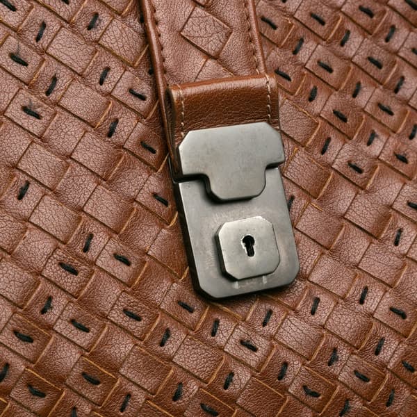 Pre-owned Bottega Veneta Large Chene Tratteggiato Intrecciato Roma Tote Brown