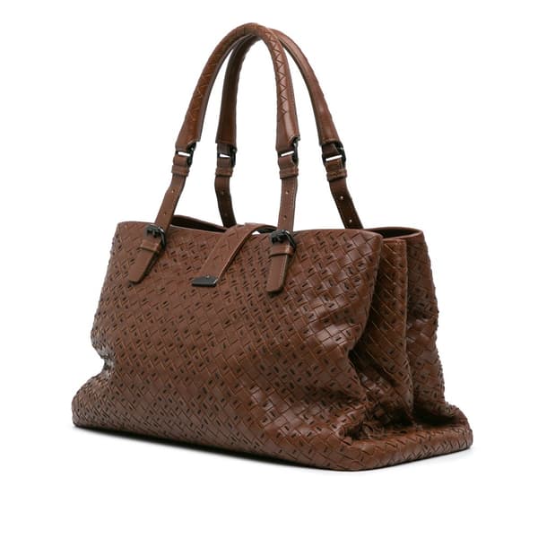Pre-owned Bottega Veneta Large Chene Tratteggiato Intrecciato Roma Tote Brown