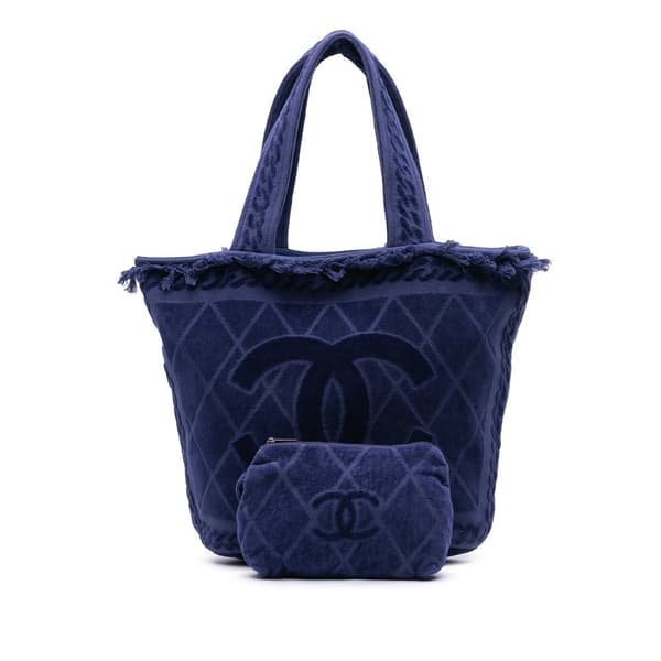 Pre-owned Chanel CC Terry Cloth Beach Tote Blue