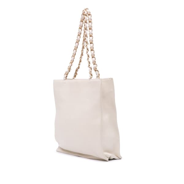 Pre-owned Chanel Shiny Aged Calfskin North South Shopping Tote White