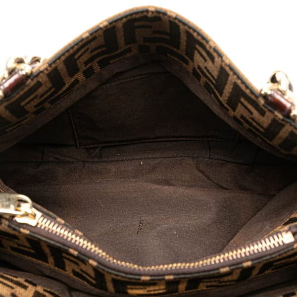Pre-owned Fendi Small Zucca Canvas Mia Chain Tote Brown