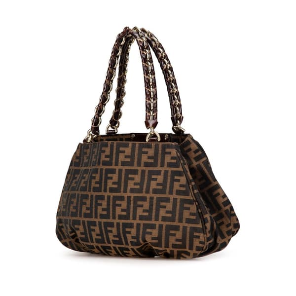 Pre-owned Fendi Small Zucca Canvas Mia Chain Tote Brown