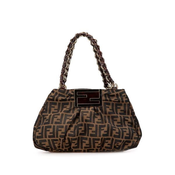 Pre-owned Fendi Small Zucca Canvas Mia Chain Tote Brown