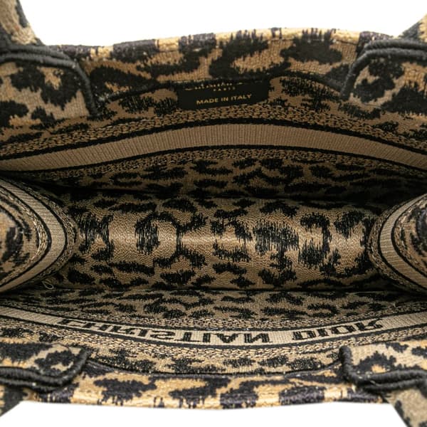 Pre-owned Dior Mizza Small Embroidered Canvas Leopard Book Tote Brown