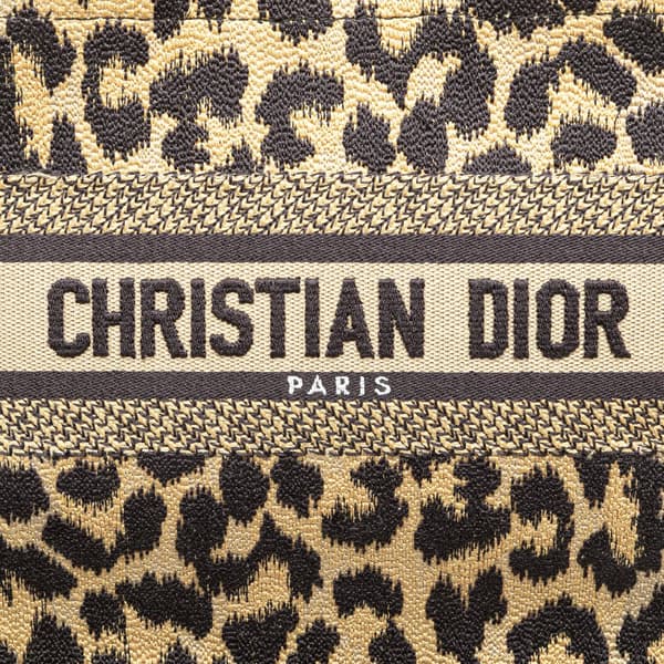 Pre-owned Dior Mizza Small Embroidered Canvas Leopard Book Tote Brown