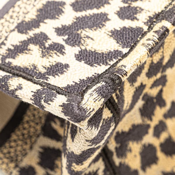 Pre-owned Dior Mizza Small Embroidered Canvas Leopard Book Tote Brown