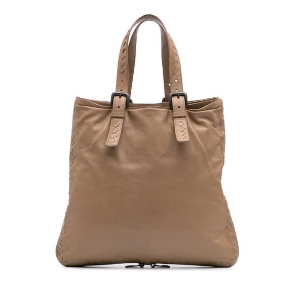 Pre-owned Bottega Veneta Leather Intrecciato Side Zip Tote Brown