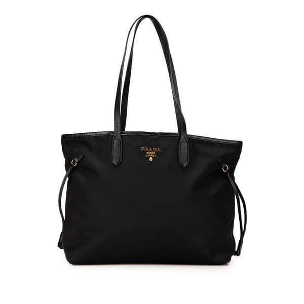 Pre-owned Prada Saffiano Trimmed Tessuto Tote Black