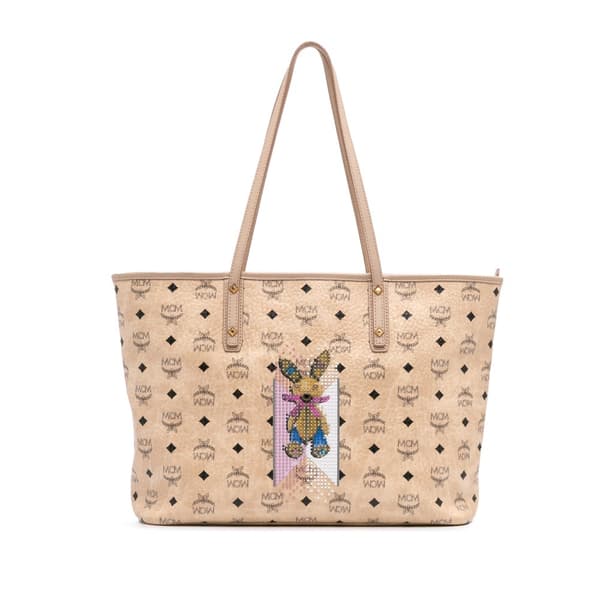 Pre-owned MCM Medium Visetos Rabbit Shopper Tote Brown