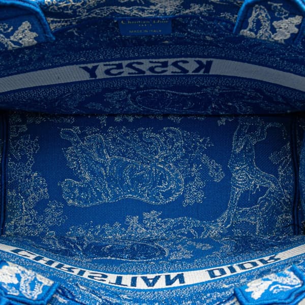 Pre-owned Dior Medium Canvas Embroidered Dioriviera Toile De Jouy Book Tote Blue