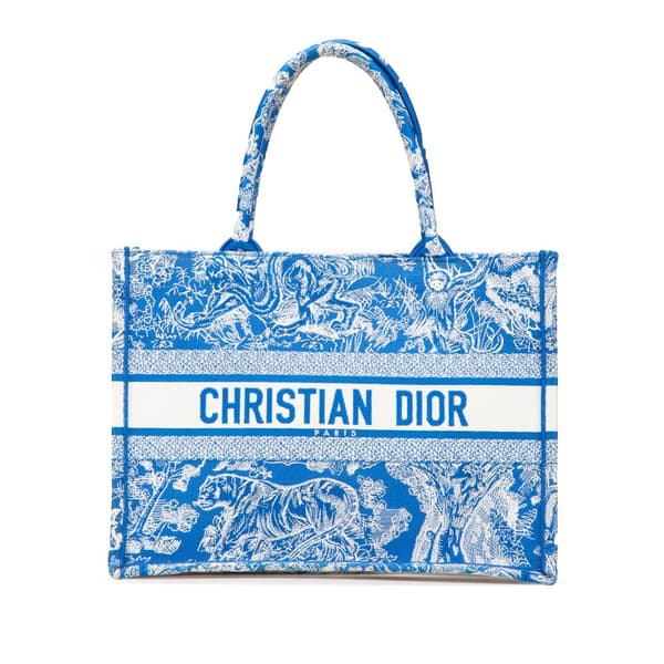Pre-owned Dior Medium Canvas Embroidered Dioriviera Toile De Jouy Book Tote Blue