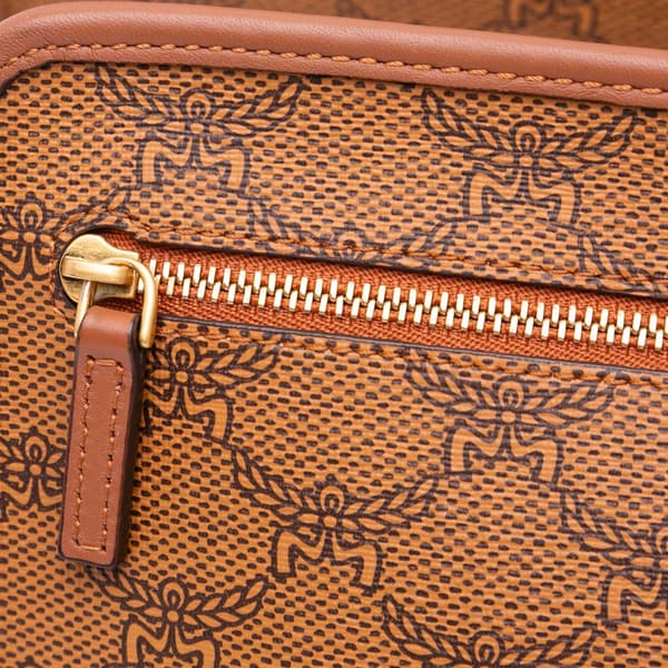 Pre-owned MCM Medium Lauretos Coated Canvas Himmel Shopper Tote Brown