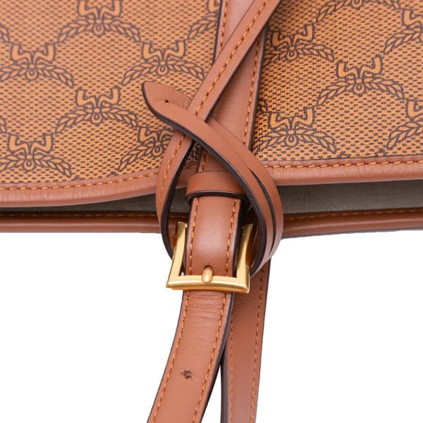 Pre-owned MCM Medium Lauretos Coated Canvas Himmel Shopper Tote Brown