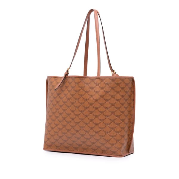 Pre-owned MCM Medium Lauretos Coated Canvas Himmel Shopper Tote Brown