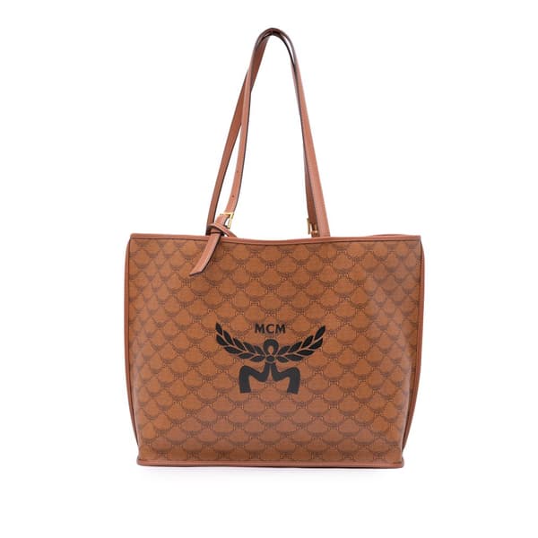 Pre-owned MCM Medium Lauretos Coated Canvas Himmel Shopper Tote Brown