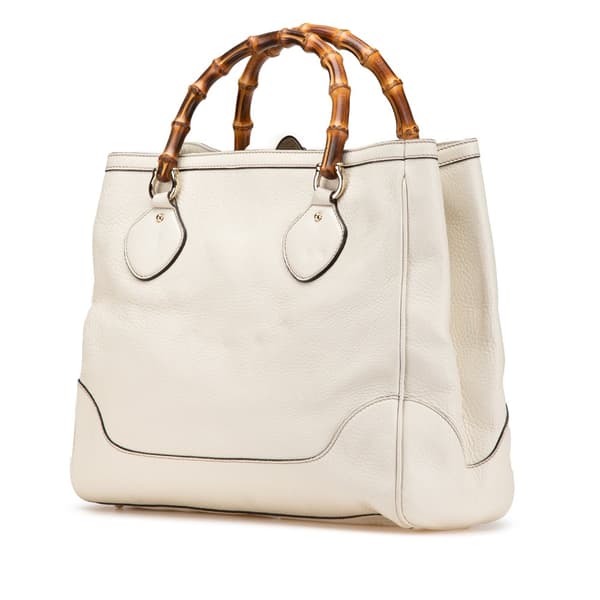 Pre-owned Gucci Medium Leather Bamboo Diana Tote White