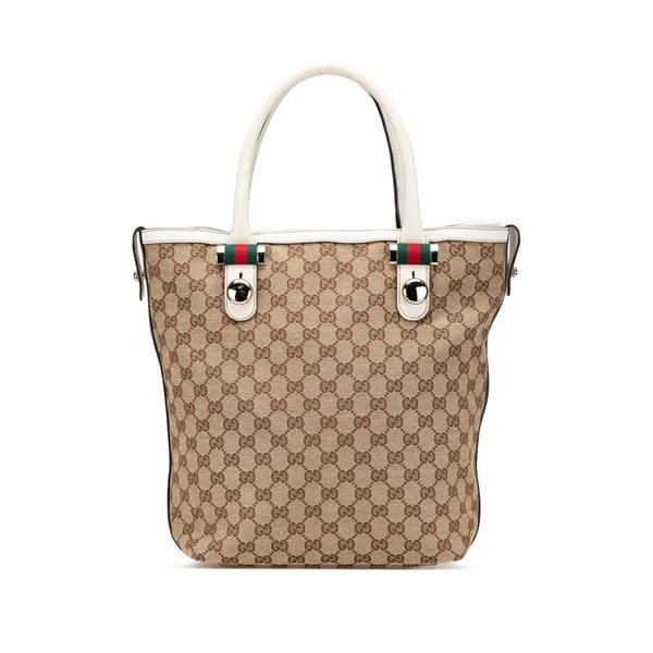 Pre-owned Gucci Medium GG Canvas Web Match Ball Tote Brown