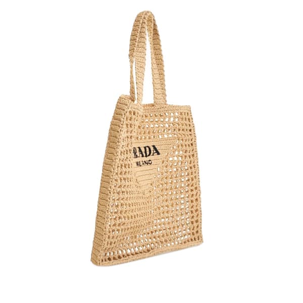 Pre-owned Prada Crochet Raffia Logo Tote Brown