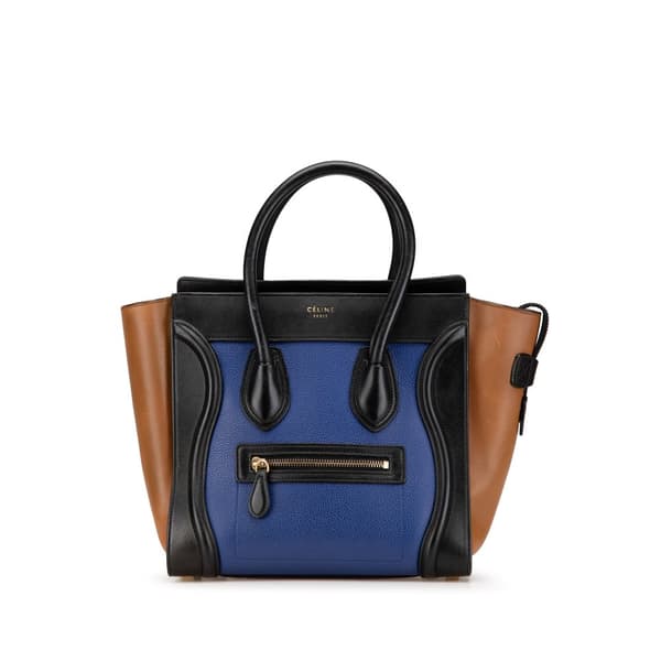 Pre-owned Celine Micro Tricolor Leather Luggage Tote Blue