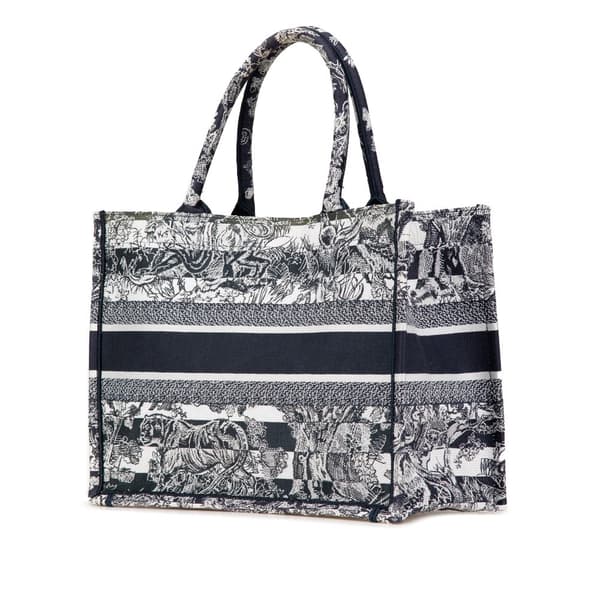 Pre-owned Dior Medium Canvas Embroidered Dioriviera Toile De Jouy Book Tote Blue
