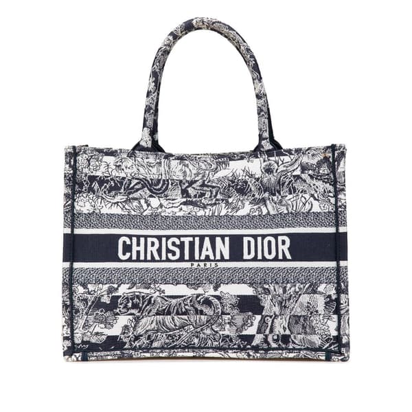 Pre-owned Dior Medium Canvas Embroidered Dioriviera Toile De Jouy Book Tote Blue