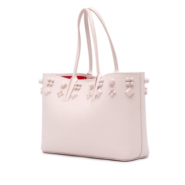 Pre-owned Christian Louboutin Small Grained Calfskin Studded Cabata Tote Pink