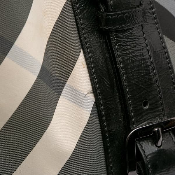 Pre-owned Burberry Medium Beat Check Nylon Victoria Tote Gray