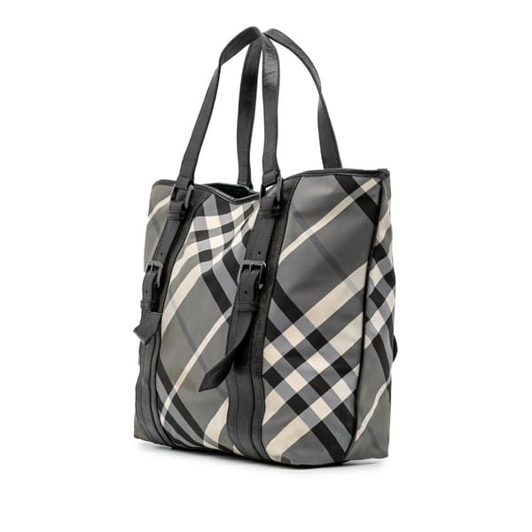 Pre-owned Burberry Medium Beat Check Nylon Victoria Tote Gray